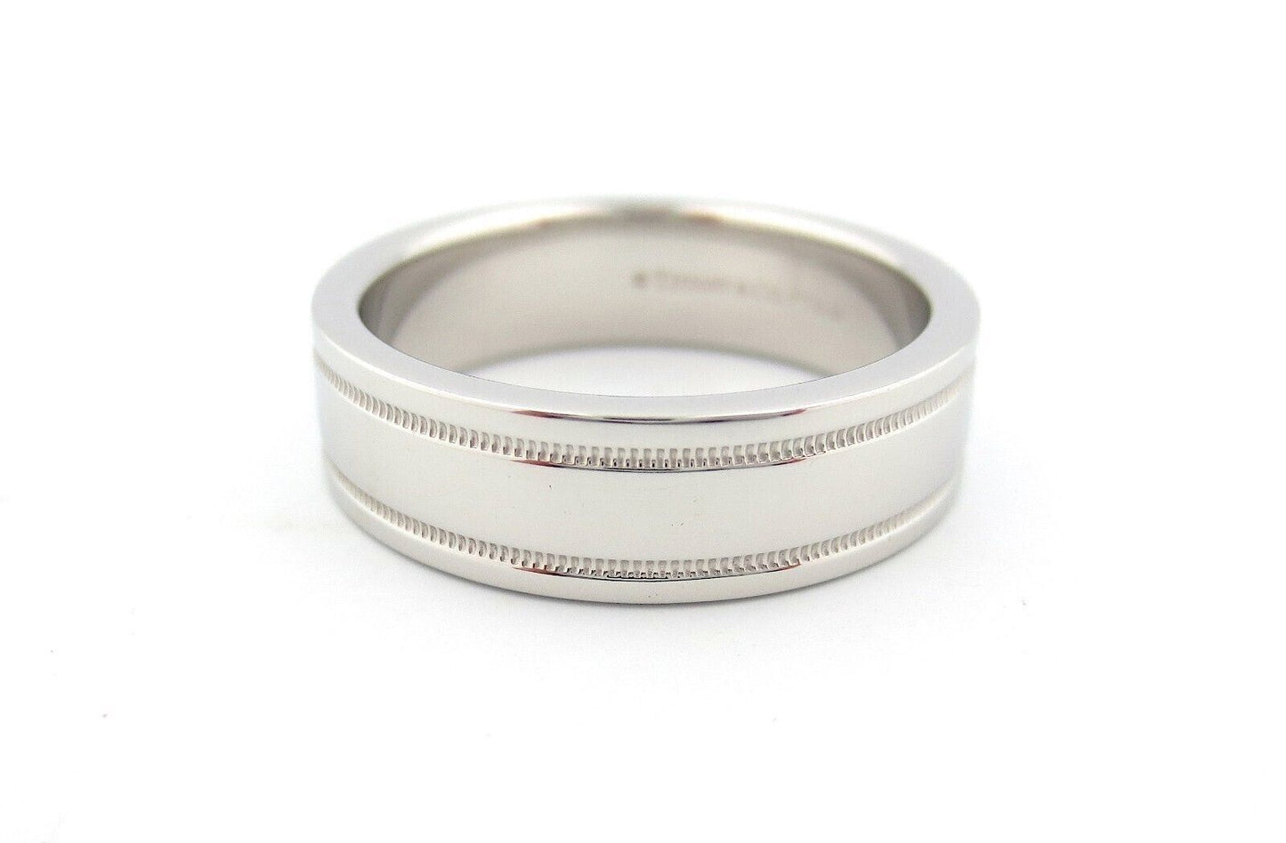 Tiffany & Co Platinum Double Milgrain Flat Wedding Band Ring 6mm Size 6.5 US