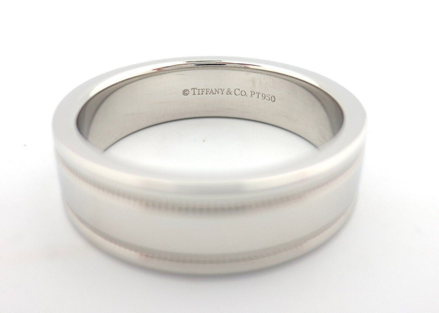 Tiffany & Co Platinum Double Milgrain Flat Wedding Band Ring 6mm Size 6.5 US