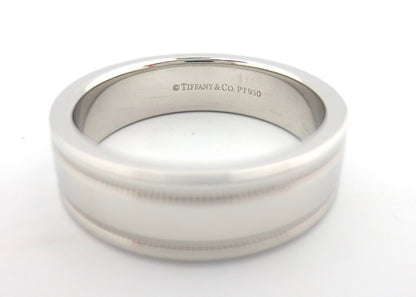 Tiffany & Co Platinum Double Milgrain Flat Wedding Band Ring 6mm Size 6.5 US