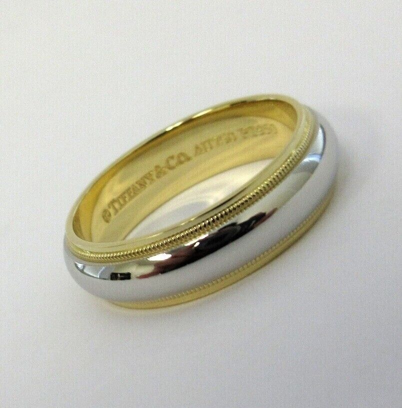 Tiffany & Co Platinum 18KT Yellow Gold Classic Milgrain Wedding Band 6mm Siz 7