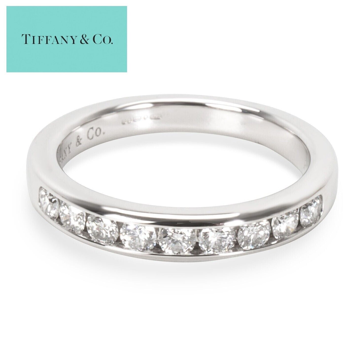 Tiffany & Co. Platinum Shared Channel Set .24ct Diamond Wedding Band Ring 4