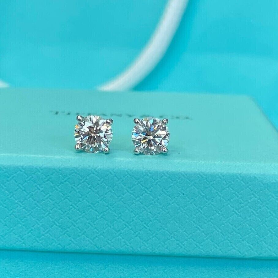 Tiffany & Co. Platinum 0.56ct H VS2 Round Diamond Stud Earrings