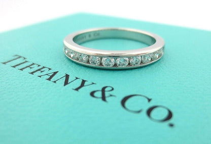 Tiffany & Co. Platinum Shared Channel Wedding Diamond .33ct 3mm Band Ring 8