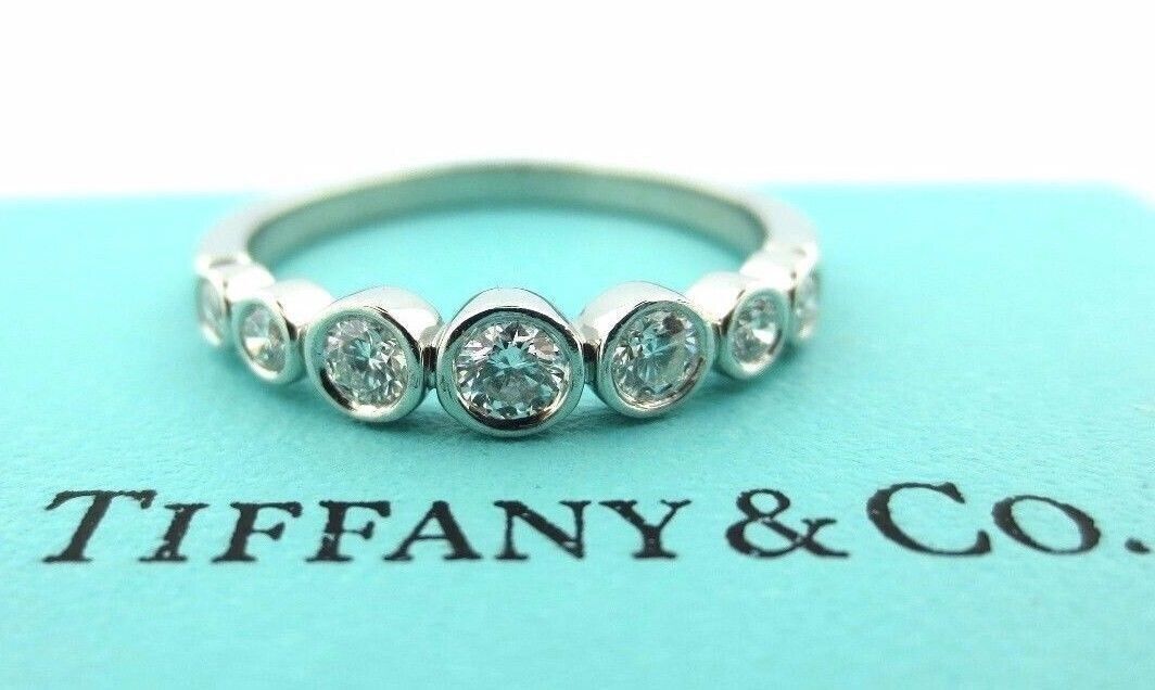 Tiffany & Co Platinum Jazz Graduated Diamond Band Ring .31CT Size 7