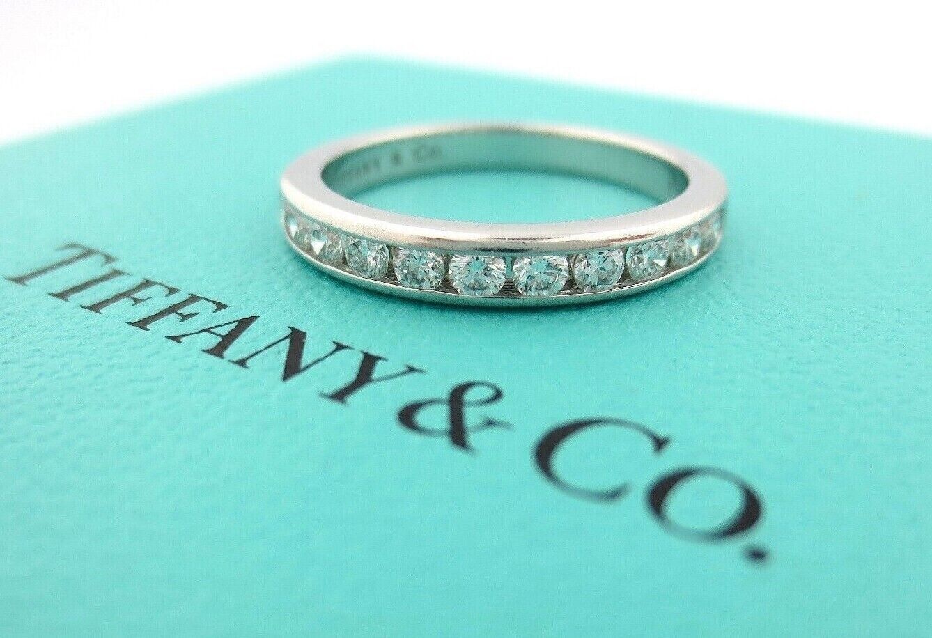 Tiffany & Co. Platinum Shared Channel Wedding Diamond .33ct 3mm Band Ring 5