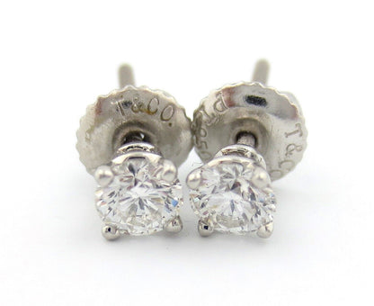 Tiffany & Co. Platinum 0.38ct H VS1 Round Diamond Stud Solitaire Earrings