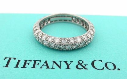 Tiffany & Co Platinum Three 3-Row Pave Diamond Etoile Band Ring PT950 Size 5.5