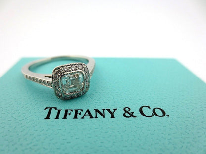 Tiffany & Co Platinum Legacy Cushion Diamond Halo Engagement Ring .78Ct G-VVS1