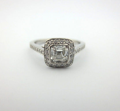 Tiffany & Co Platinum Legacy Cushion Diamond Halo Engagement Ring .78Ct G-VVS1