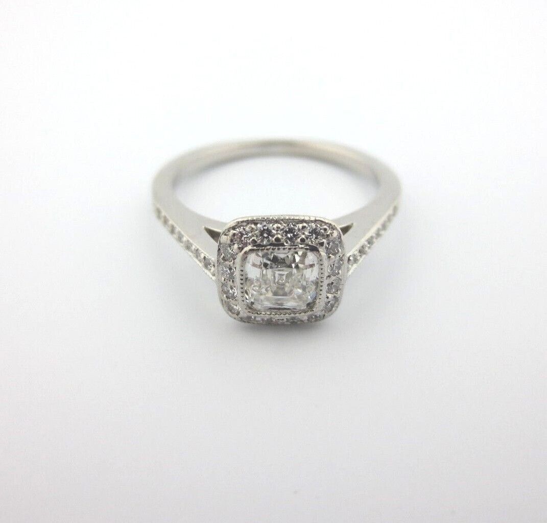 Tiffany & Co Platinum Legacy Cushion Diamond Halo Engagement Ring .78Ct G-VVS1