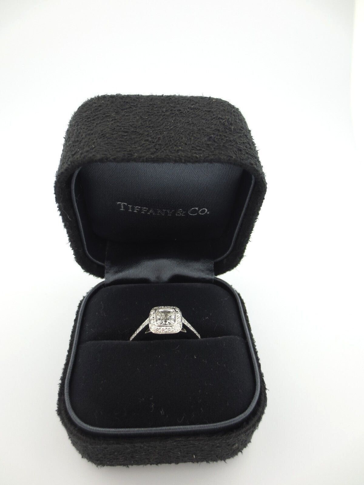 Tiffany & Co Platinum Legacy Cushion Diamond Halo Engagement Ring .78Ct G-VVS1