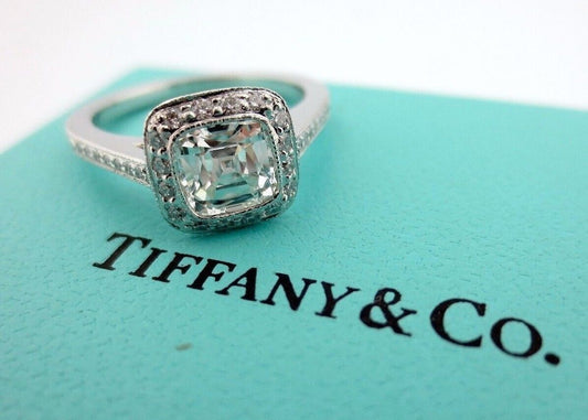 Tiffany & Co Platinum Legacy Cushion Diamond Halo Engagement Ring 1.07Ct I-VVS1