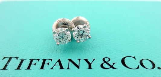 Tiffany & Co Platinum 0.46ct F VVS2 Round Diamond Stud Solitaire Earrings