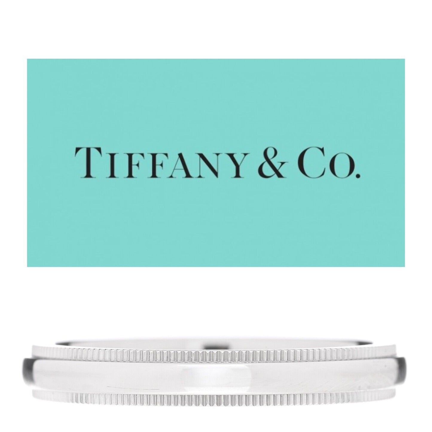 Tiffany & Co Platinum Classic Double Milgrain Wedding Engagement Band 3mm Size 5