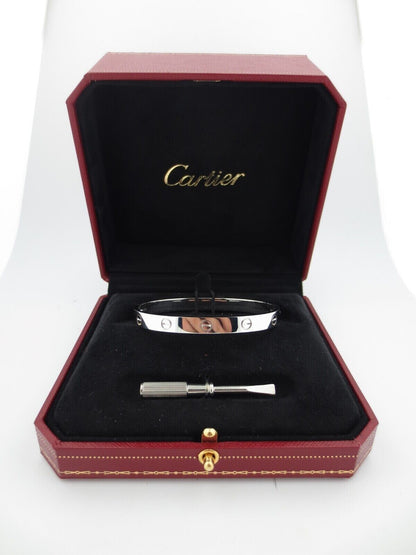 Authentic Cartier 18K White Gold Love Bracelet Bangle Size 17 NEW SCREW SYSTEM